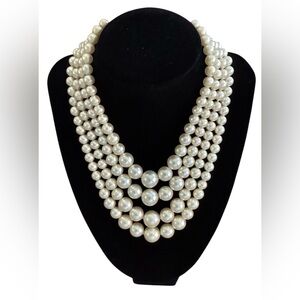 Vintage Faux Pearl 4 Strand Choker Necklace